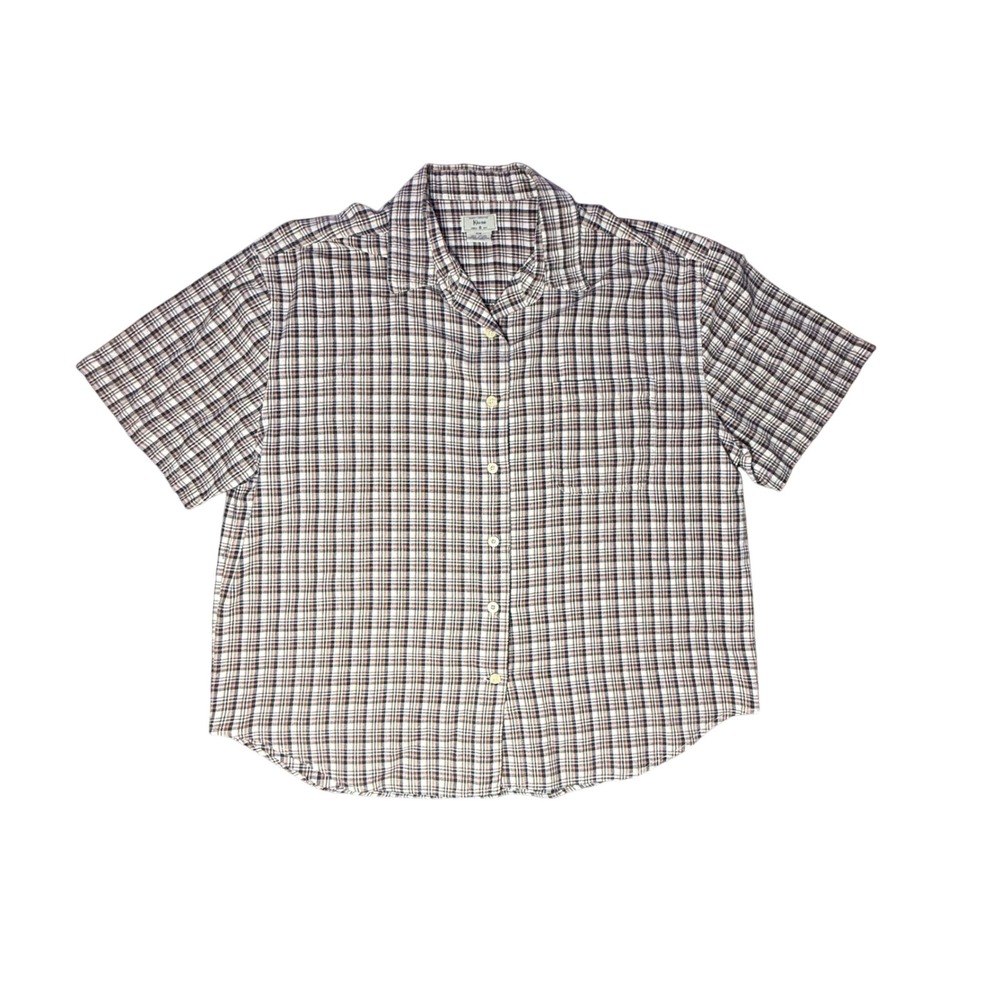Kiko-mo Plaid Short Sleeve Button Up Shirt Women's 22W Casual‎ Top